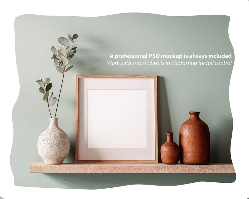 Square Frame Mockup, Shelf Frame for Art Print Display, Compatible with Canva and PSD image 2