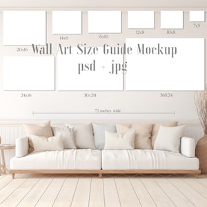 Wall Art Size Guide Mockup, Modern Farmhouse, Simplicity, Landscape Print Display Guide, Poster Mockup, PSD and JPG, Horizontal Arts Size