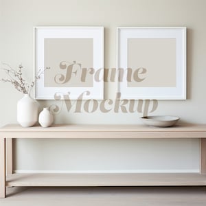 White Square Frames Mockup, Modern Minimalist, Two White Frames Mockup, Set of 2 Frames, Vase Decor, Farmhouse Square Poster Frames Mockup