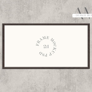 Panorama Frame Mockup, 2:1 Panoramic Black Wooden Frame Mockup PSD, Horizontal 20x10 Frame Mockup, Landscape Framed Art on Wall, Template