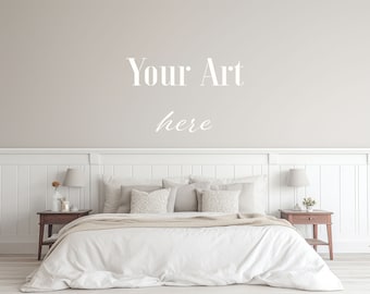 Blank Wall Bedroom Interior Mockup, Neutral Minimal Bedroom Wall Background JPG, Digital Download