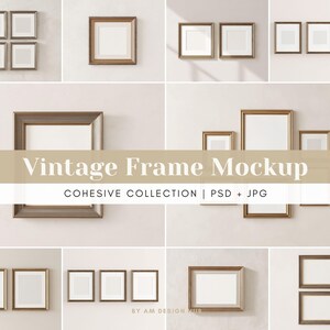 Vintage Frame Mockup Bundle, Classic Bronze Frame Set, Vertical Horizontal Square Frames, Gallery Wall Mockup PSD JPG