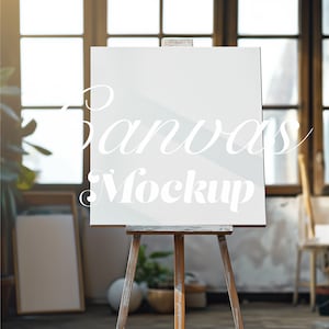 Square Canvas Mockup, Large Blank White Canvas Mockup, 1:1 Ratio Canvas Mockup, Shadow Overlay, Stationary Mockup, Canvas on Easel Mockup