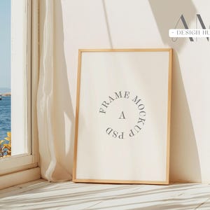 Frame Mockup, DIN A4 A2 Poster Display with Ocean View Window Scene