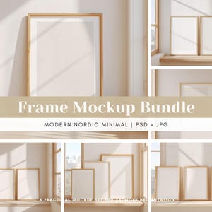 Frame Mockup Bundle, Nordic Interior Wood Frame Mockup, 2x3 Ratio Wall Art Mockup, Scandinavian Interior Multi Frame Mockups, JPG and PSD