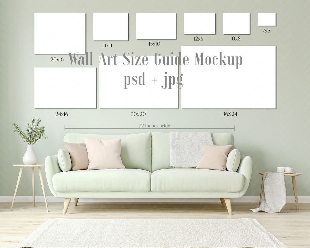 Wall Art Size Guide Mockup, Landscape Poster Print Paper Mockup for Art ...