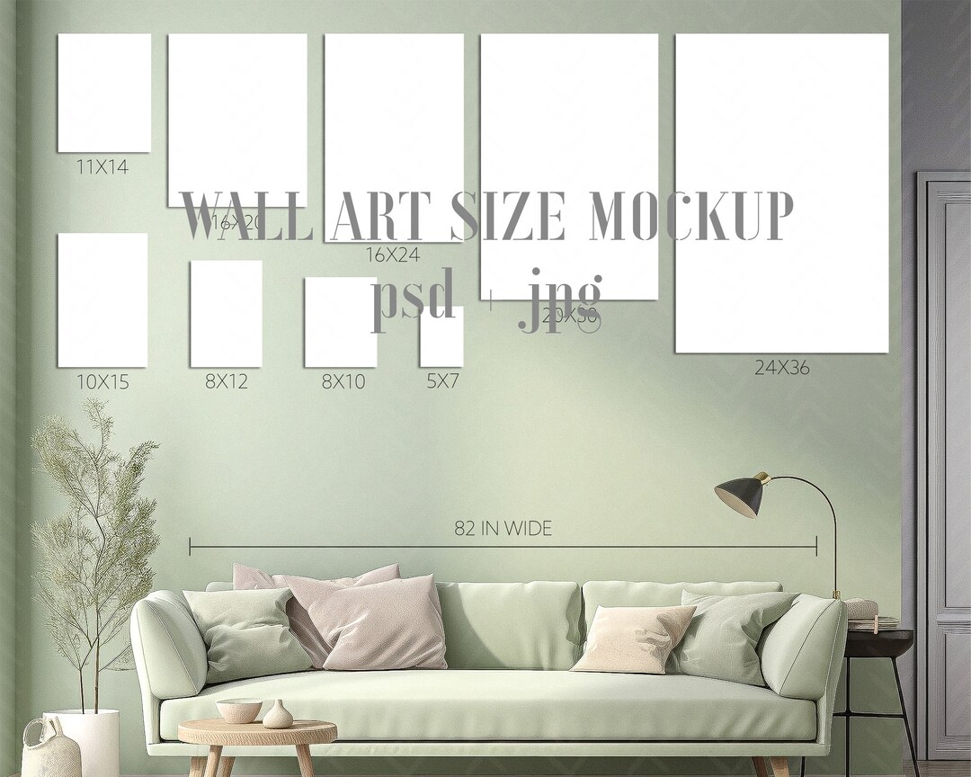 Vertical Art Print Size Guide Mockup, Print Size Guide PSD, Smart