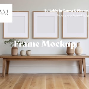 Square Frame Mockup, Frame Set of 3 for Digital Print and Wall Art Showcase, PSD and Canva Template