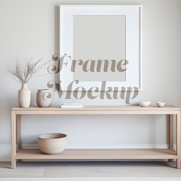 White Thin Frame Mockup PSD, 4x5 Ratio, Vertical Frame with Mat, White Frame Mockup for 16x20 Wall Art, Framed Art on Wall, Clean and Simple