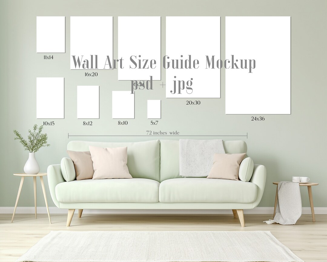 Wall Art Size Guide Mockup, Poster Mockup Template, PSD & JPG - Etsy