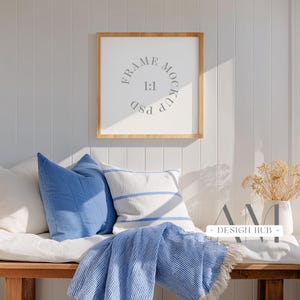 Square Frame Mockup, White Wall Summer Patio Display for Coastal and Beach Artwork