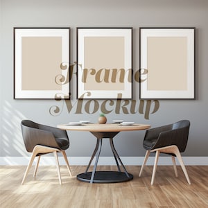 Black Frames Mockup, Wall Art Size Mockup, Three Poster Frame Mockup for 3x4 Aspect Ratio Print, Modern Contemporary, Minimal Interior Style