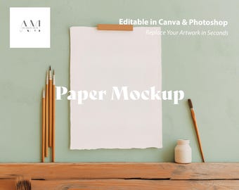 Art Paper Mockup, Stationery Mockup for 5x7 Watercolor Sketch Illustration, PSD and Canva Template