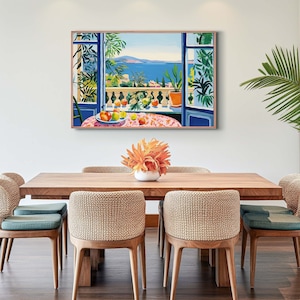 Wood Landscape Frame Mockup, Horizontal Poster Display in Tropical Dining Room Interior