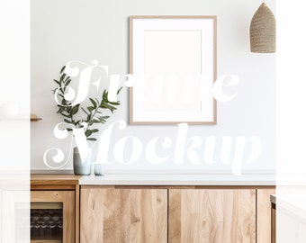 Kitchen Frame Mockup, for 5:7 Aspect Ratio Vertical Poster, Farmhouse Wood Frame, Minimal Countryside Interior Mockup, Modern Minimalist