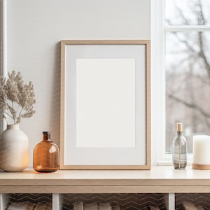 Vertical Frame Mockup, for 2x3 Aspect Ratio Print, Wooden Poster Frame Mockup, Scandinavian Living Room Interior Frame Mockup, Winter Scene