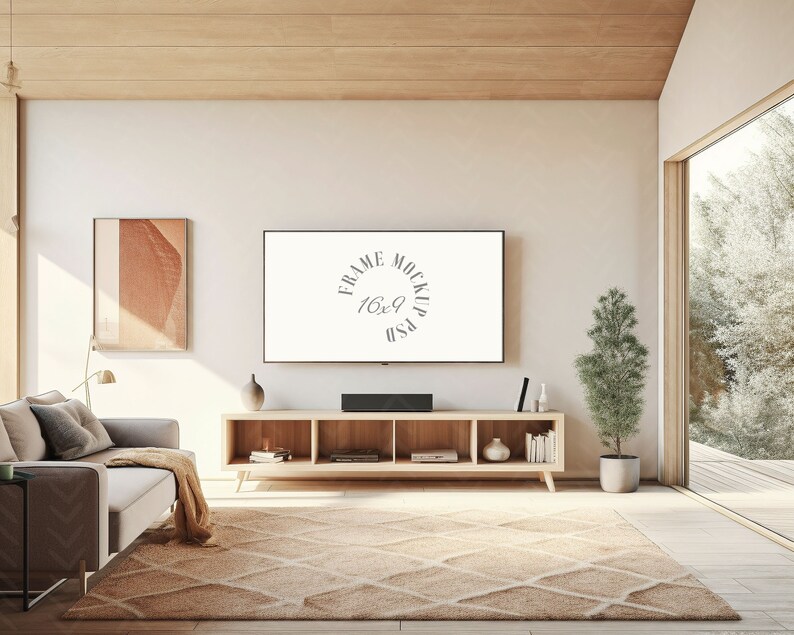 16x9 frame tv mockup in living room