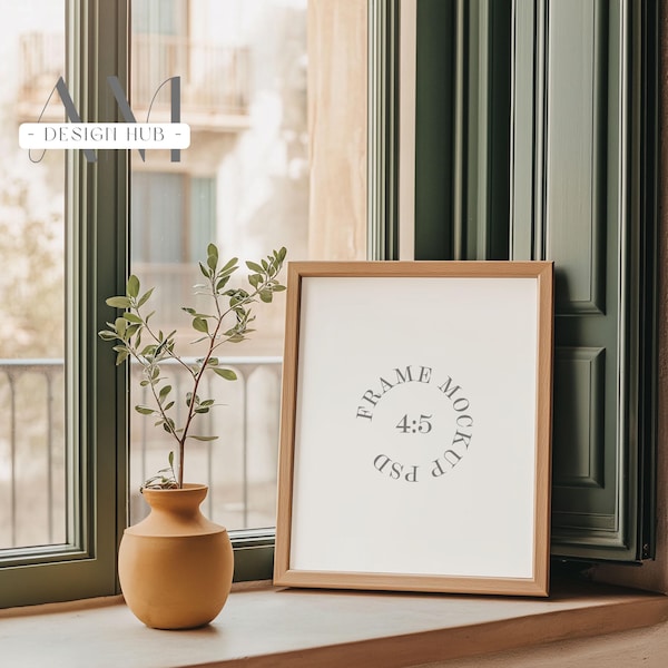 Rahmen Mockup, natürlicher Fenster Innenwand Kunst Mockup PSD, Lifestyle Holzrahmen Regal Display für druckbare Kunst