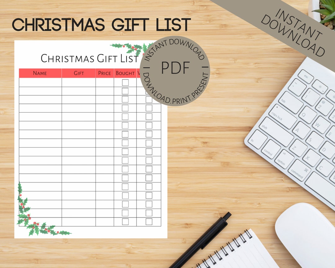 Christmas Gift List Printable Christmas Gift Check List Christmas