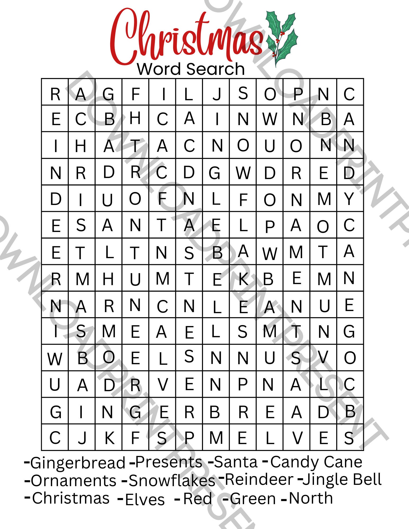 Christmas Word Search Christmas Game Christmas Activity Christmas Party Kids Word Search Word