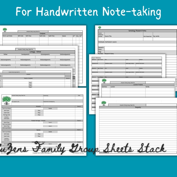 Handwritten Note-taking for Family Group Sheets Stack Genealogy Worksheet
