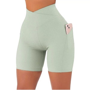 Tummy control high waist butt lifting side pocket shorts