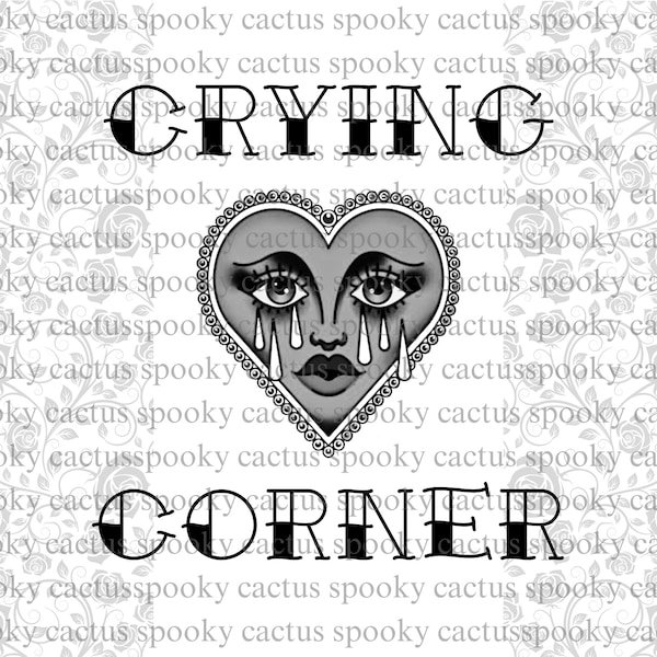 Funny Crying Corner Wall Art Print - Emotional Room Decor | Traditional Tattoo Heart | Emo Decor