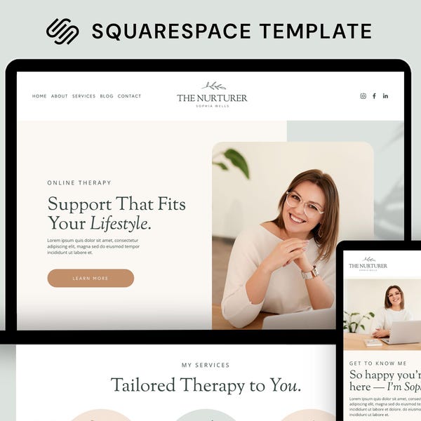 The Nurturer Squarespace 7.1 Template: Modern Website Design - PDF Guide Included