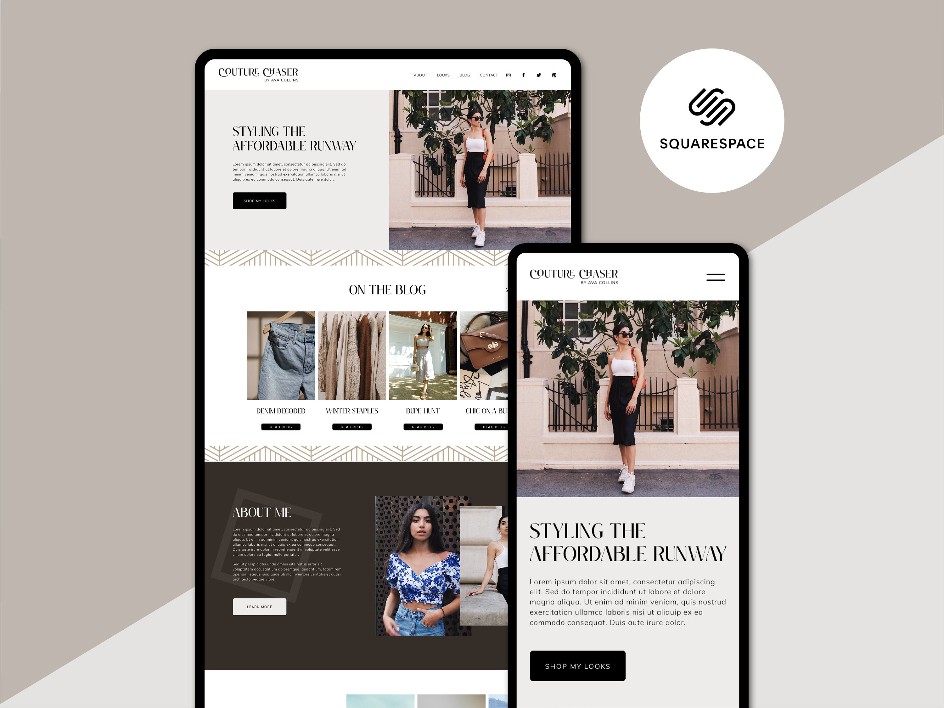 Couture Chaser Squarespace Template: Modernes Website-Design – PDF-Anleitung inklusive