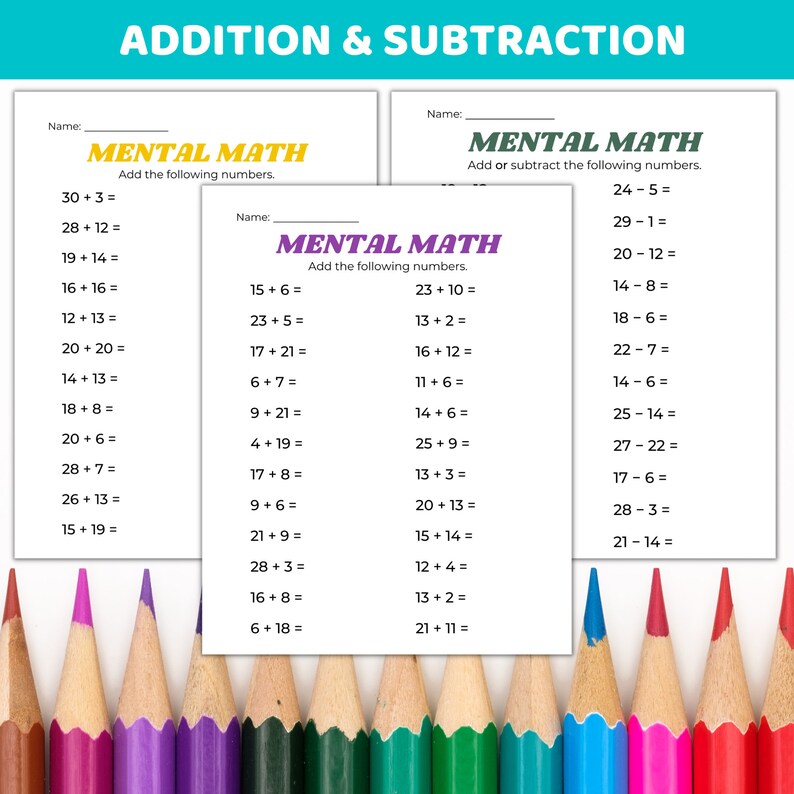 Printable Addition and Subtraction Practice Tests Practice - Etsy