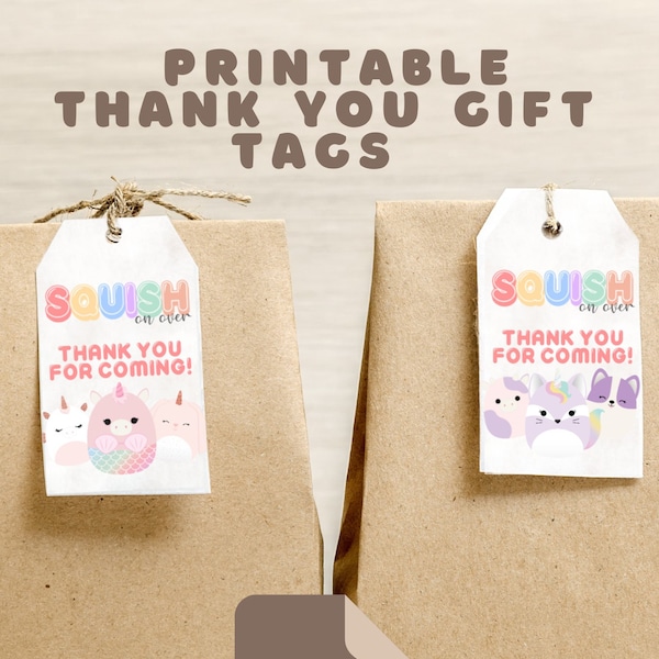 Squishmallow Printable Thank You Tags - Kids Birthday Party Favor *DIGITAL* PDF | Squish | Mallow | Kids | Favours