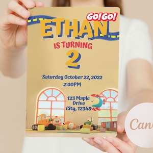 Go! Go! Cory Carson Birthday Invitation - Customizable Kids Birthday Party Invite *DIGITAL* Canva Template | Go Go | Boy | Car | Chrissy