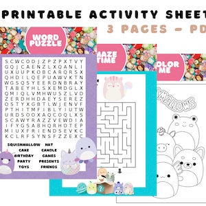 Afdrukbaar activiteitenblad Squishmallow - Verjaardagsspellen voor kinderen *DIGITAL* pdf | Squish | Kaasjeskruid | Kinderen |