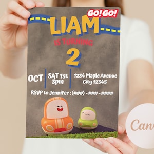 Go! Go! Cory Carson Birthday Invitation - Customizable Kids Birthday Party Invite *DIGITAL* Canva Template | Go Go | Boy | Car | Chrissy