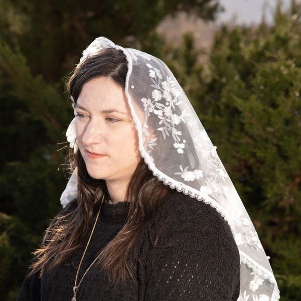 St. Therese’s Winter Roses - Large Princess Veil - Our Lady of Lourdes Winter Collection - Theotokos Veils