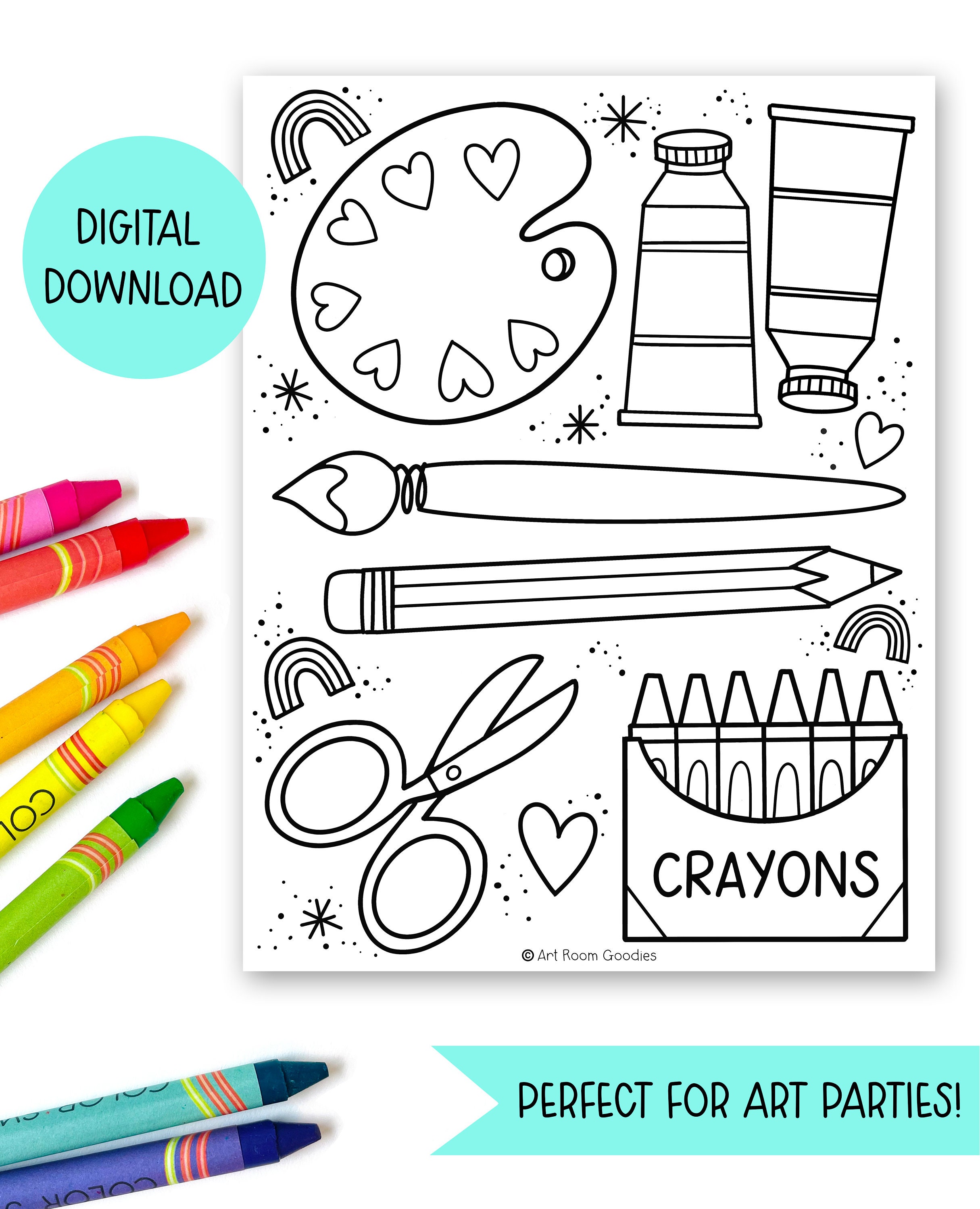Art Birthday Party|Art Birthday Party Coloring Sheet| Art Party| Kids Coloring Sheet| Art Coloring Page| Art Party Favor| Art Theme Party