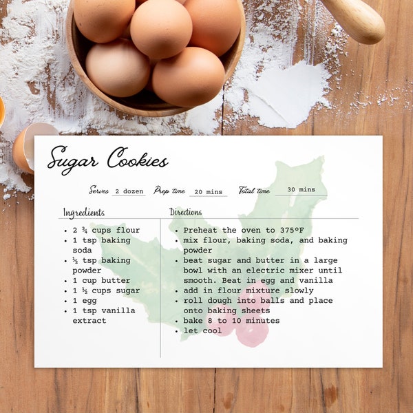 Printable Mistletoe Recipe Card Template | Editable Recipe Cards for Christmas Cookies & More