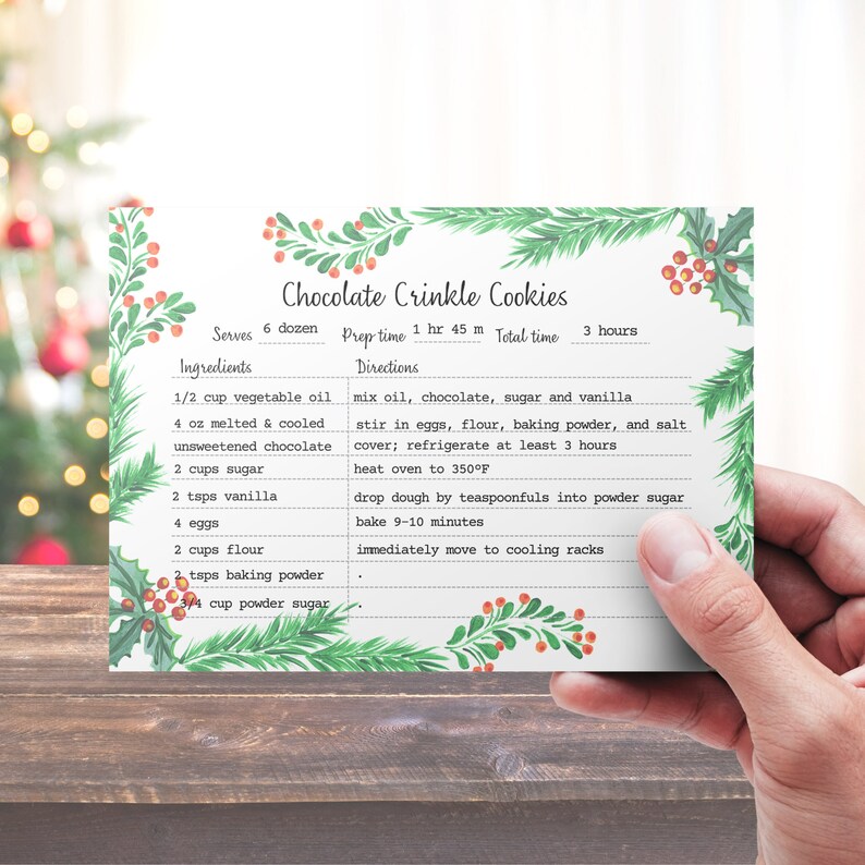 Printable Holiday Recipe Card Template Etsy Printable Holiday Recipe Card Template Etsy
