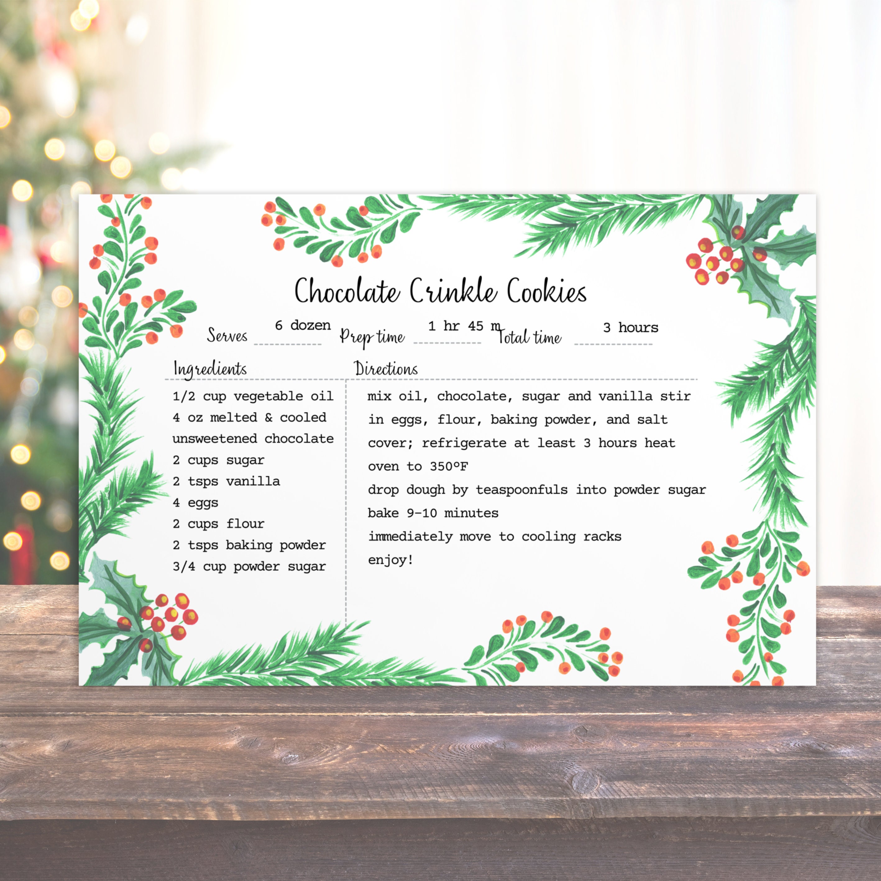 Printable Holiday Recipe Card Template Etsy Printable Holiday Recipe Card Template Etsy