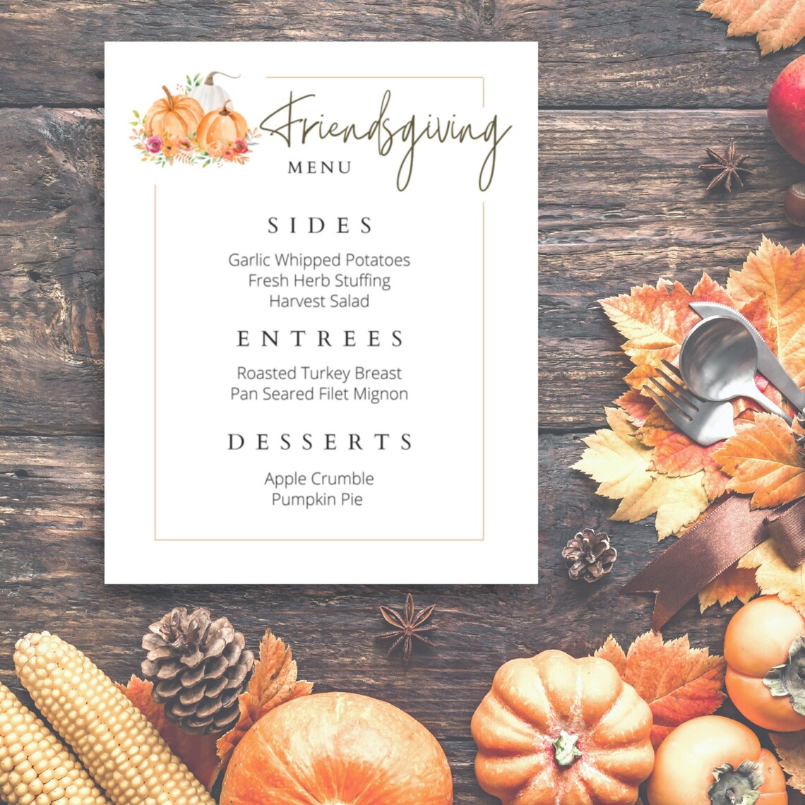 Printable Thanksgiving Dinner Menu Template Etsy