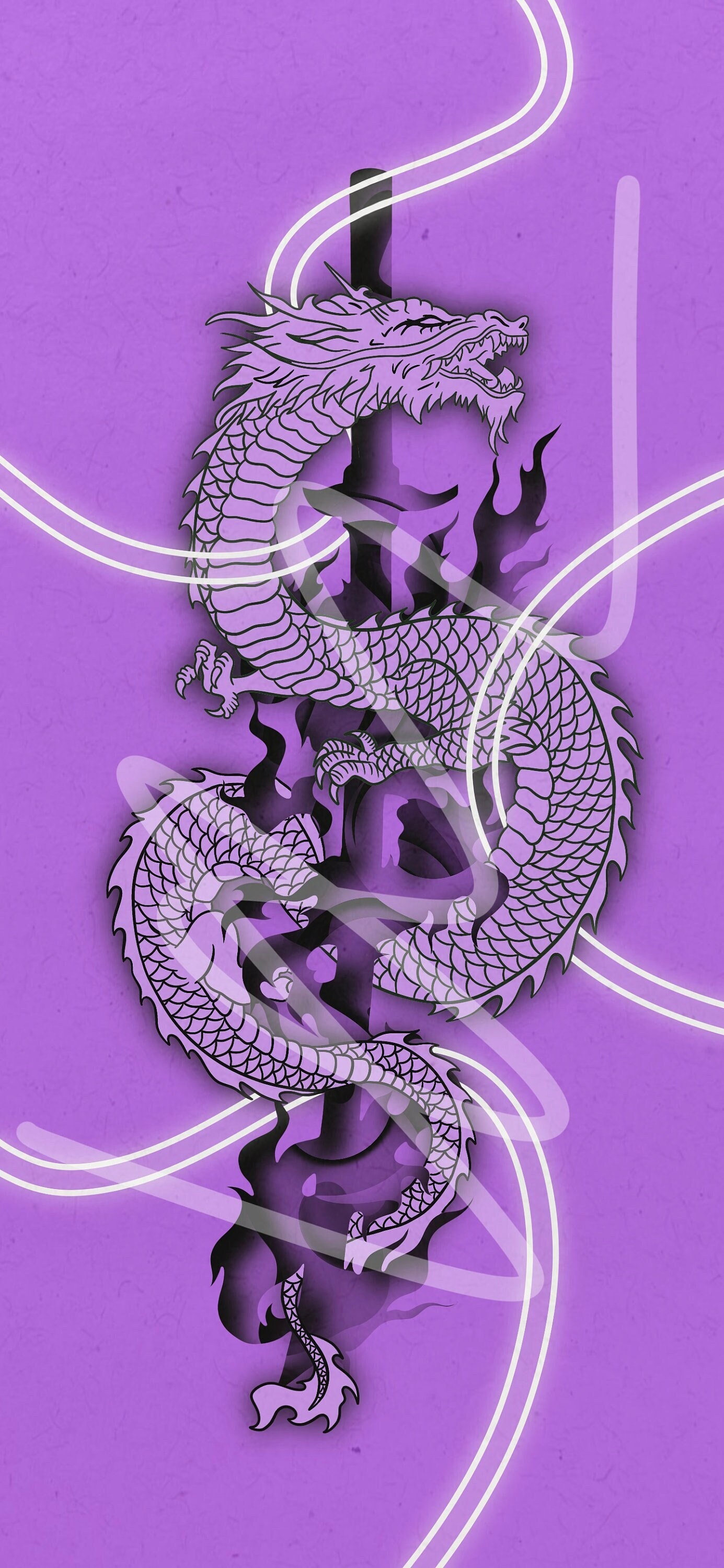 Purple Dragon with Flaming Sword PNG, PDF, JPG, digital download
