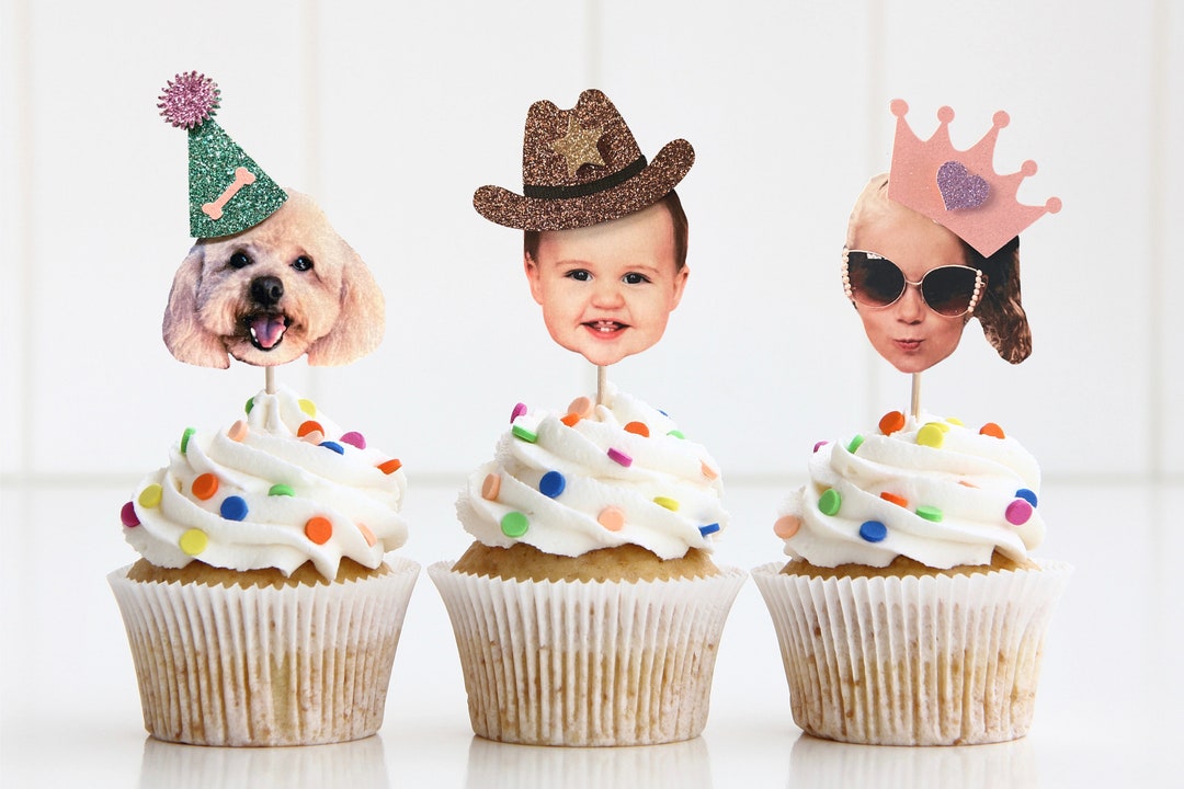 Face Photo Cupcake Toppers, Selfie Cupcake Toppers, Pet Face Cupcake
