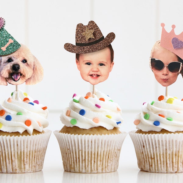 Face Photo Cupcake Toppers, Selfie Cupcake Toppers, Pet Face cupcake toppers, Custom Picture cupcake toppers, Face Cupcake toppers