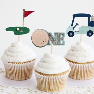 Hole in ONE birthday cupcake topper, Golf First Birthday toppers, Golf Cart cupcakes, Hole in ONE cake topper, First birthday cupcake topper