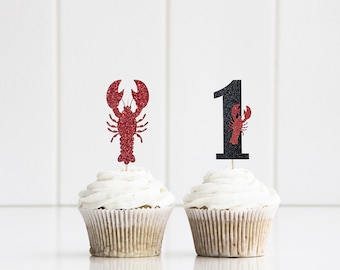 Crawfish Boil Cupcake Toppers: Glitter Party Decorations