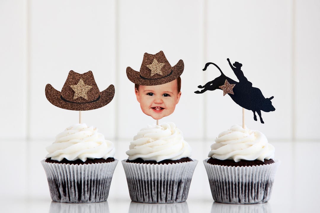 First Rodeo Cupcake Toppers, Western Cupcake Toppers, Cowboy Hat ...