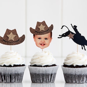 Topper per cupcake First Rodeo, topper per cupcake Western, topper per cappelli da cowboy, topper per cupcake Bull Rider, topper per cupcake con foto