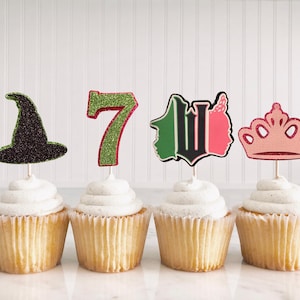Wicked Cupcake Toppers, Witch Cupcake Toppers, Elphaba cake topper, Glenda cake topper, Wicked witch Cupcake Toppers, Wicked Birthday