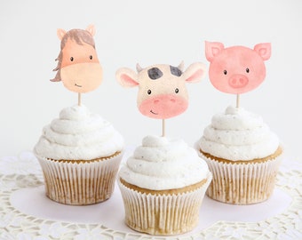 Farm animal cupcake toppers, Cow cupcake toppers, farm birthday cupcake toppers, pig cupcake toppers, horse cupcake toppers