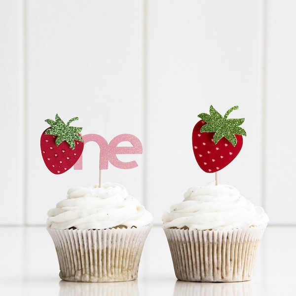 Berry First Birthday cupcake toppers, Sweet One Birthday cupcake toppers, Strawberry cupcake toppers, First Birthday Cupcake toppers
